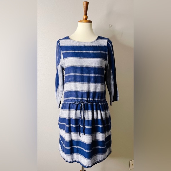 ACE & JIG Kyoto Blue Gray Metallic Stripe Drawstring Dress - Picture 2 of 6